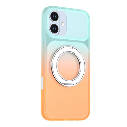 For iPhone 16 Plus Phantom Skin Feel Gradient 360 Degree Rotating Holder Phone Case(Orange)
