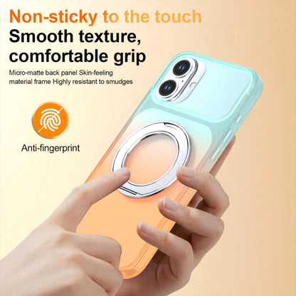For iPhone 16 Plus Phantom Skin Feel Gradient 360 Degree Rotating Holder Phone Case(Orange)