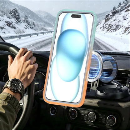 For iPhone 16 Plus Phantom Skin Feel Gradient 360 Degree Rotating Holder Phone Case(Orange)