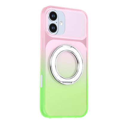 For iPhone 16 Plus Phantom Skin Feel Gradient 360 Degree Rotating Holder Phone Case(Pink)