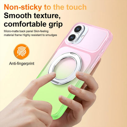For iPhone 16 Plus Phantom Skin Feel Gradient 360 Degree Rotating Holder Phone Case(Pink)