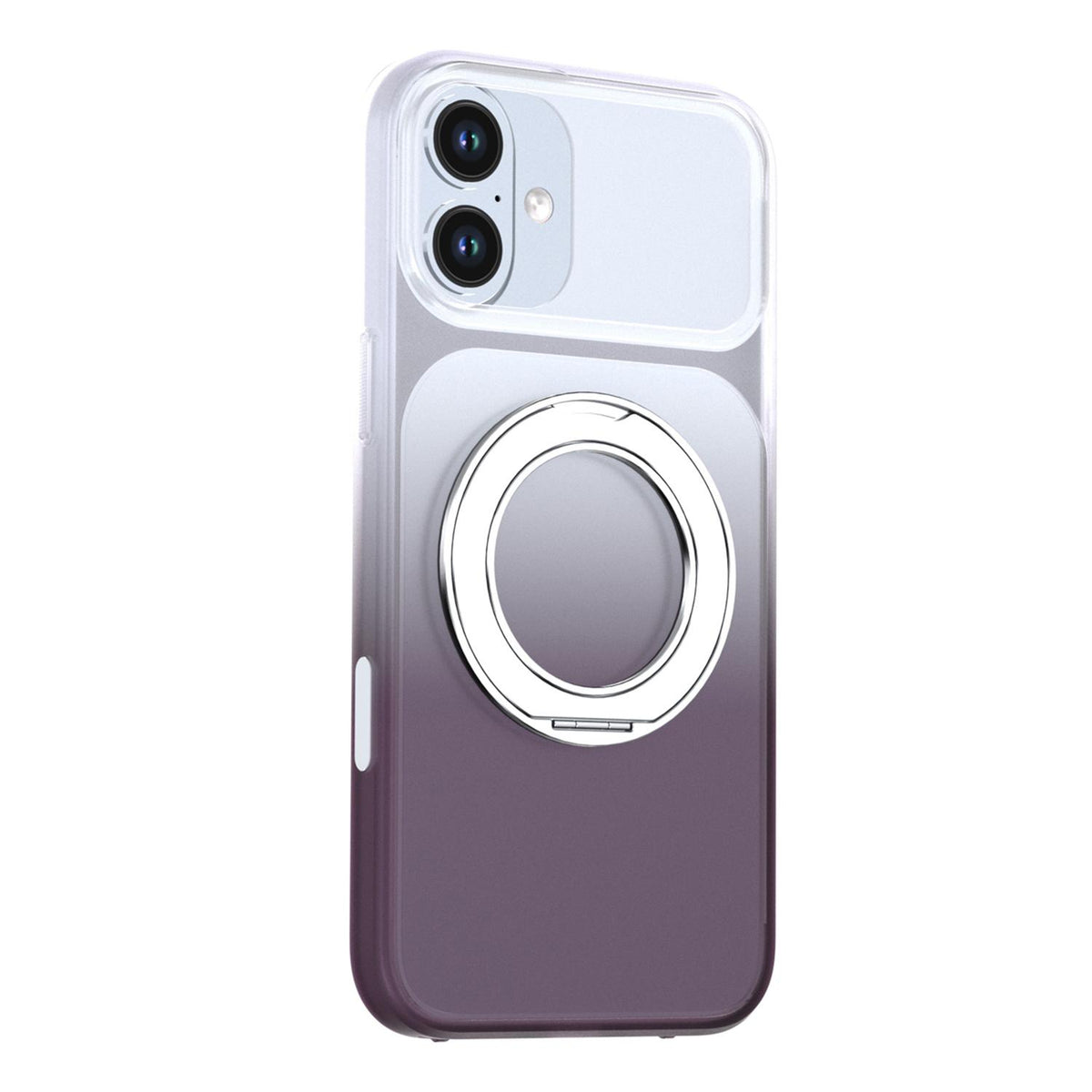 For iPhone 16 Plus Phantom Skin Feel Gradient 360 Degree Rotating Holder Phone Case - Grey - EDA009999007C
