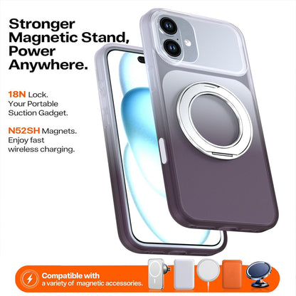 For iPhone 16 Plus Phantom Skin Feel Gradient 360 Degree Rotating Holder Phone Case(Grey)