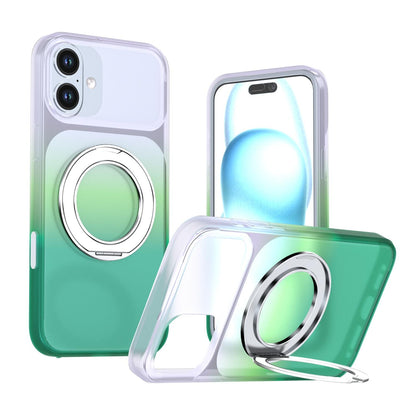 For iPhone 16 Plus Phantom Skin Feel Gradient 360 Degree Rotating Holder Phone Case(Green)