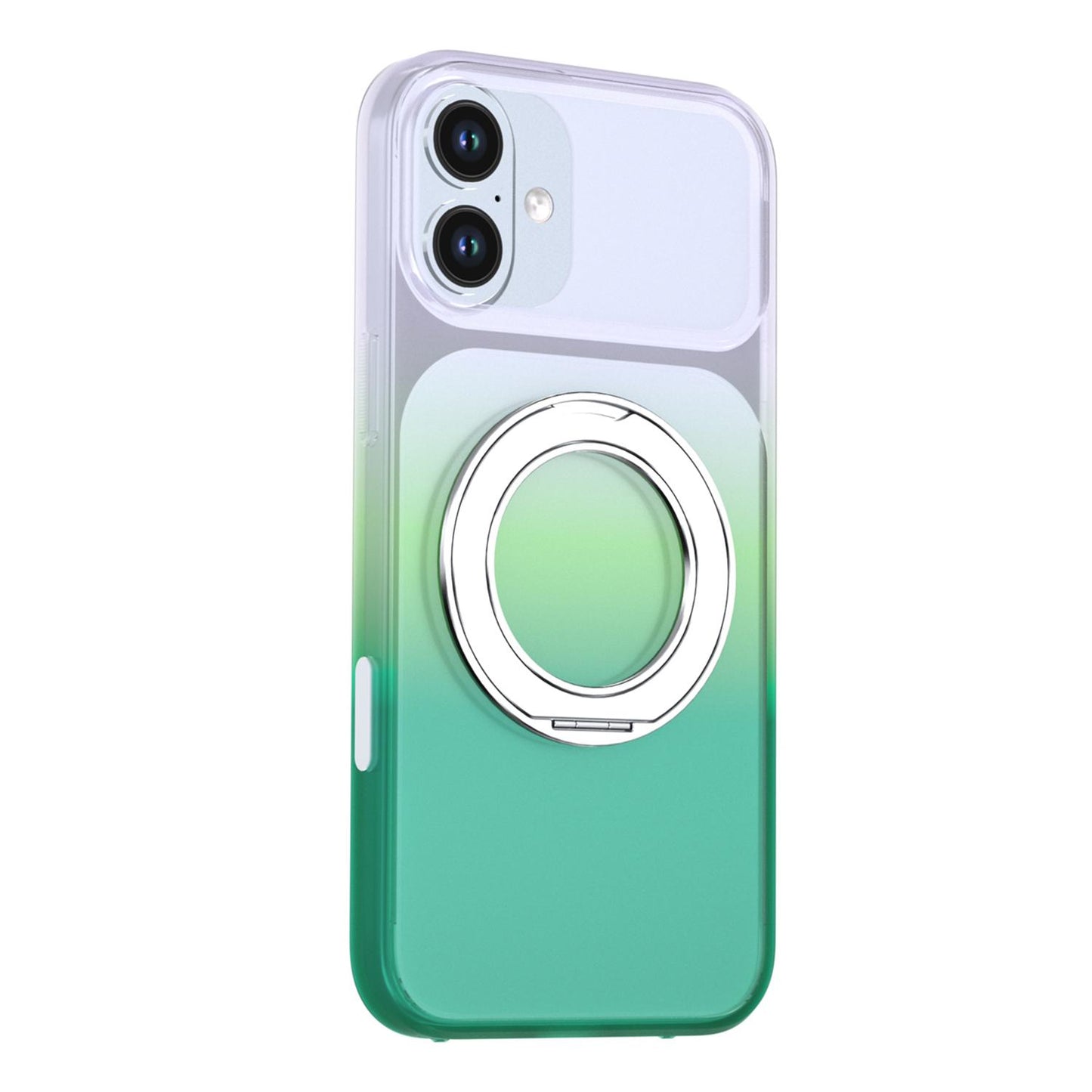 For iPhone 16 Plus Phantom Skin Feel Gradient 360 Degree Rotating Holder Phone Case(Green)