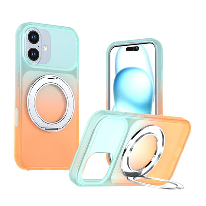 For iPhone 16 Phantom Skin Feel Gradient 360 Degree Rotating Holder Phone Case(Orange)