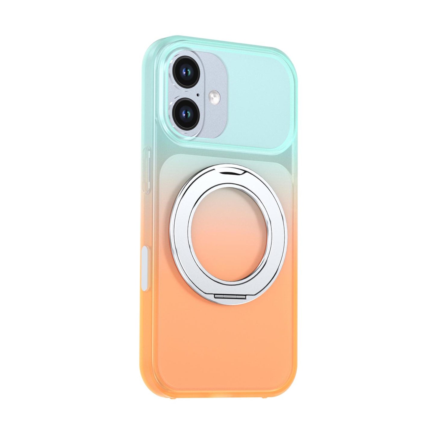 For iPhone 16 Phantom Skin Feel Gradient 360 Degree Rotating Holder Phone Case(Orange)