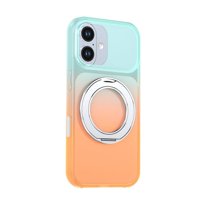 For iPhone 16 Phantom Skin Feel Gradient 360 Degree Rotating Holder Phone Case(Orange)