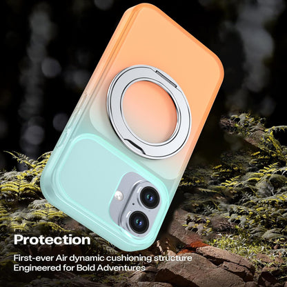 For iPhone 16 Phantom Skin Feel Gradient 360 Degree Rotating Holder Phone Case(Orange)