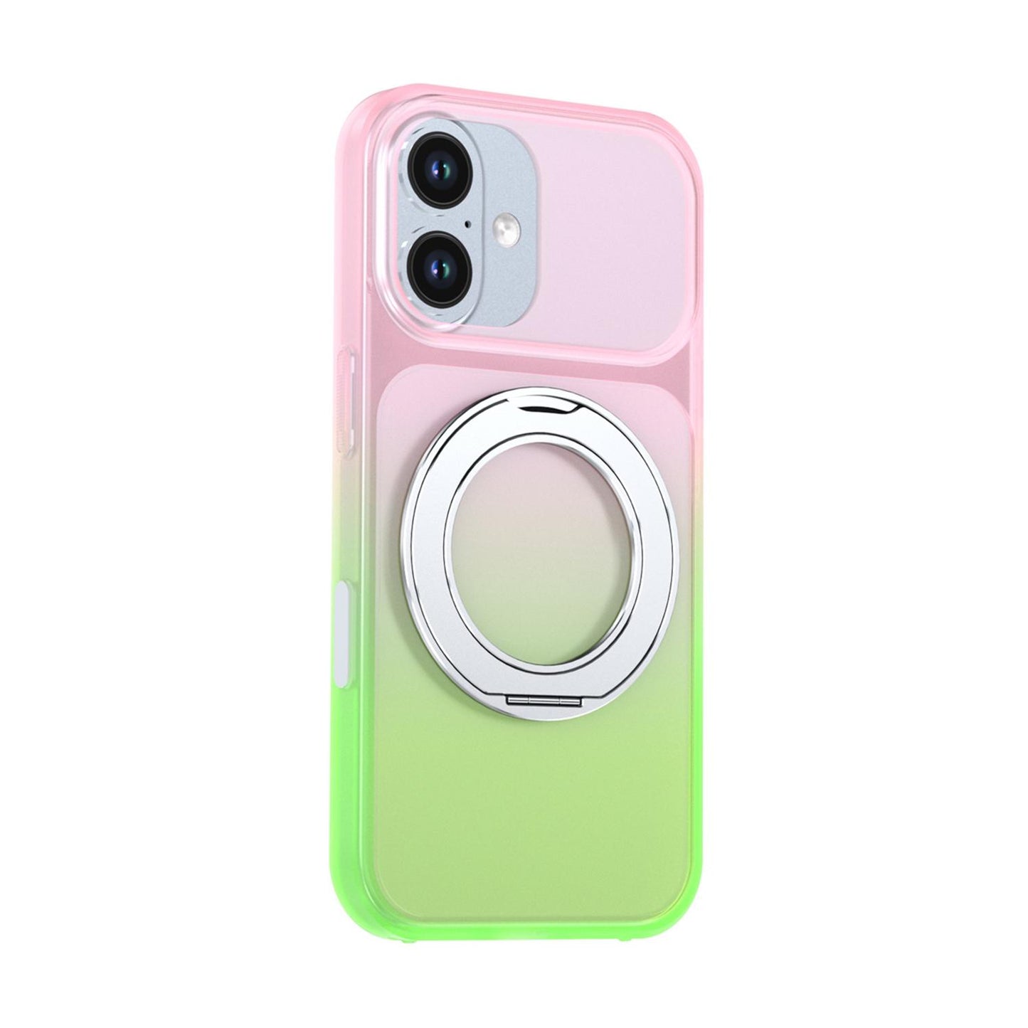 For iPhone 16 Phantom Skin Feel Gradient 360 Degree Rotating Holder Phone Case(Pink)