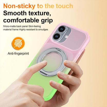For iPhone 16 Phantom Skin Feel Gradient 360 Degree Rotating Holder Phone Case(Pink)
