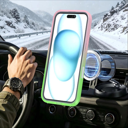 For iPhone 16 Phantom Skin Feel Gradient 360 Degree Rotating Holder Phone Case(Pink)