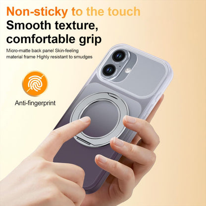 For iPhone 16 Phantom Skin Feel Gradient 360 Degree Rotating Holder Phone Case(Grey)