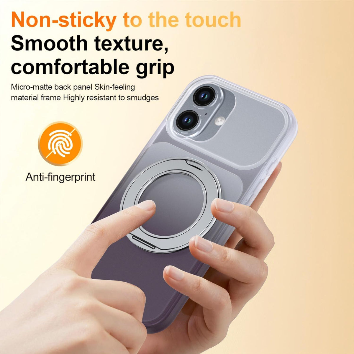 For iPhone 16 Phantom Skin Feel Gradient 360 Degree Rotating Holder Phone Case - Grey - EDA009999008C