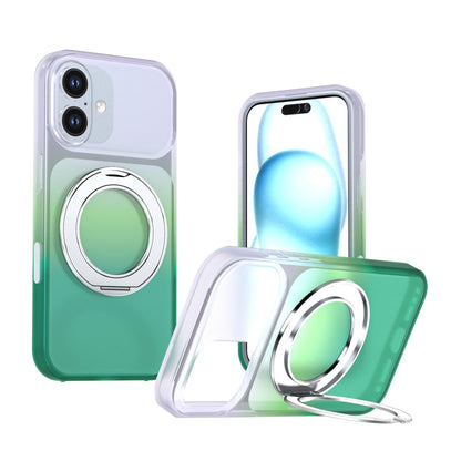 For iPhone 16 Phantom Skin Feel Gradient 360 Degree Rotating Holder Phone Case(Green)