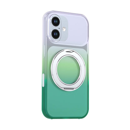 For iPhone 16 Phantom Skin Feel Gradient 360 Degree Rotating Holder Phone Case(Green)