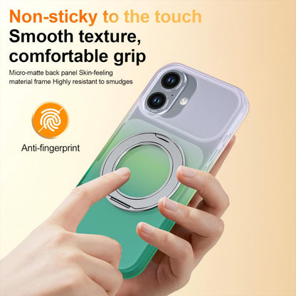 For iPhone 16 Phantom Skin Feel Gradient 360 Degree Rotating Holder Phone Case(Green)