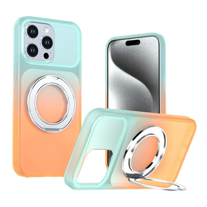 For iPhone 15 Pro Max Phantom Skin Feel Gradient 360 Degree Rotating Holder Phone Case(Orange)