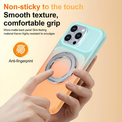For iPhone 15 Pro Max Phantom Skin Feel Gradient 360 Degree Rotating Holder Phone Case(Orange)
