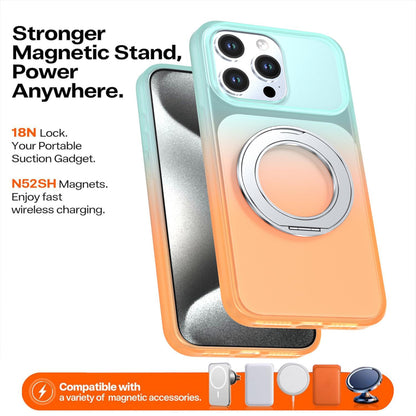 For iPhone 15 Pro Max Phantom Skin Feel Gradient 360 Degree Rotating Holder Phone Case(Orange)