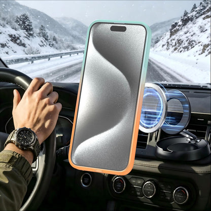 For iPhone 15 Pro Max Phantom Skin Feel Gradient 360 Degree Rotating Holder Phone Case(Orange)