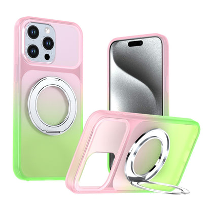 For iPhone 15 Pro Max Phantom Skin Feel Gradient 360 Degree Rotating Holder Phone Case(Pink)
