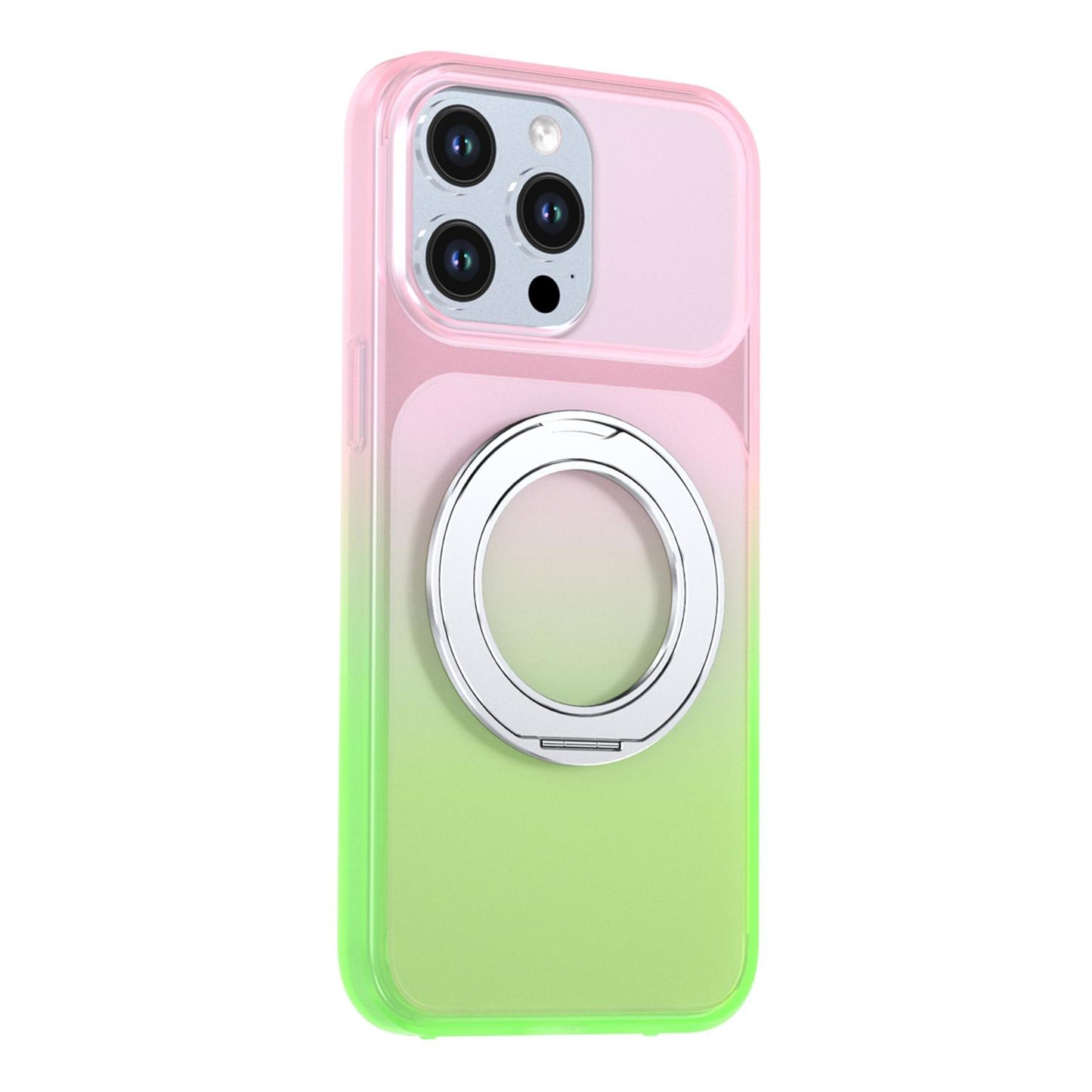 For iPhone 15 Pro Max Phantom Skin Feel Gradient 360 Degree Rotating Holder Phone Case(Pink)