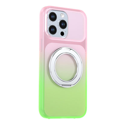 For iPhone 15 Pro Max Phantom Skin Feel Gradient 360 Degree Rotating Holder Phone Case(Pink)