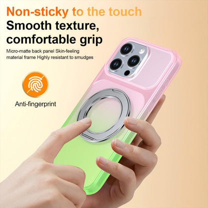 For iPhone 15 Pro Max Phantom Skin Feel Gradient 360 Degree Rotating Holder Phone Case(Pink)