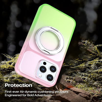 For iPhone 15 Pro Max Phantom Skin Feel Gradient 360 Degree Rotating Holder Phone Case(Pink)