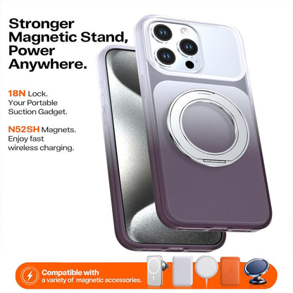 For iPhone 15 Pro Max Phantom Skin Feel Gradient 360 Degree Rotating Holder Phone Case(Grey)