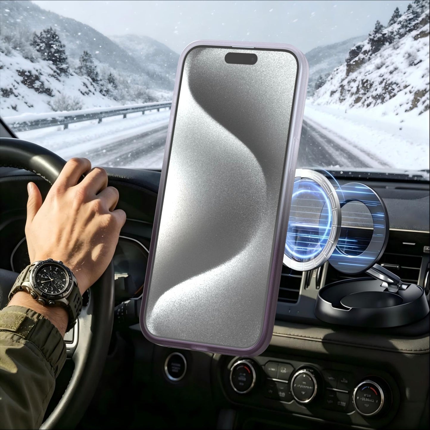 For iPhone 15 Pro Max Phantom Skin Feel Gradient 360 Degree Rotating Holder Phone Case(Grey)