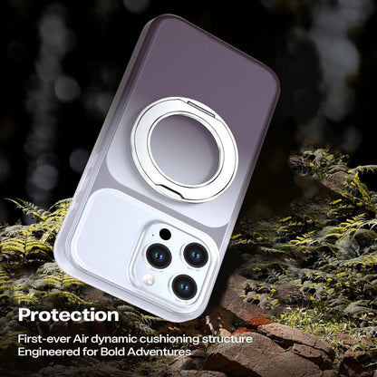For iPhone 15 Pro Max Phantom Skin Feel Gradient 360 Degree Rotating Holder Phone Case(Grey)