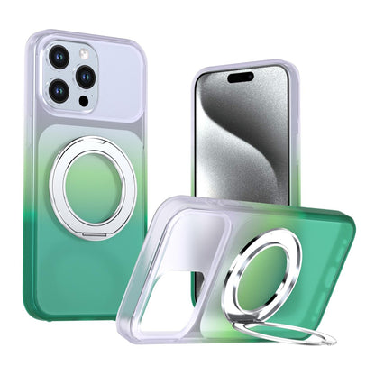 For iPhone 15 Pro Max Phantom Skin Feel Gradient 360 Degree Rotating Holder Phone Case(Green)