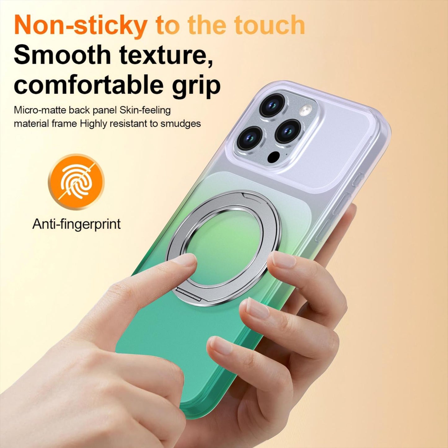 For iPhone 15 Pro Max Phantom Skin Feel Gradient 360 Degree Rotating Holder Phone Case(Green)
