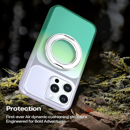 For iPhone 15 Pro Max Phantom Skin Feel Gradient 360 Degree Rotating Holder Phone Case(Green)