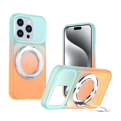 For iPhone 15 Pro Phantom Skin Feel Gradient 360 Degree Rotating Holder Phone Case(Orange)