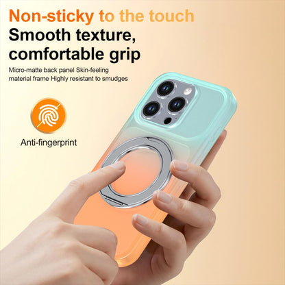 For iPhone 15 Pro Phantom Skin Feel Gradient 360 Degree Rotating Holder Phone Case(Orange)