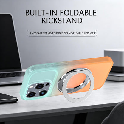 For iPhone 15 Pro Phantom Skin Feel Gradient 360 Degree Rotating Holder Phone Case(Orange)