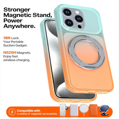 For iPhone 15 Pro Phantom Skin Feel Gradient 360 Degree Rotating Holder Phone Case(Orange)