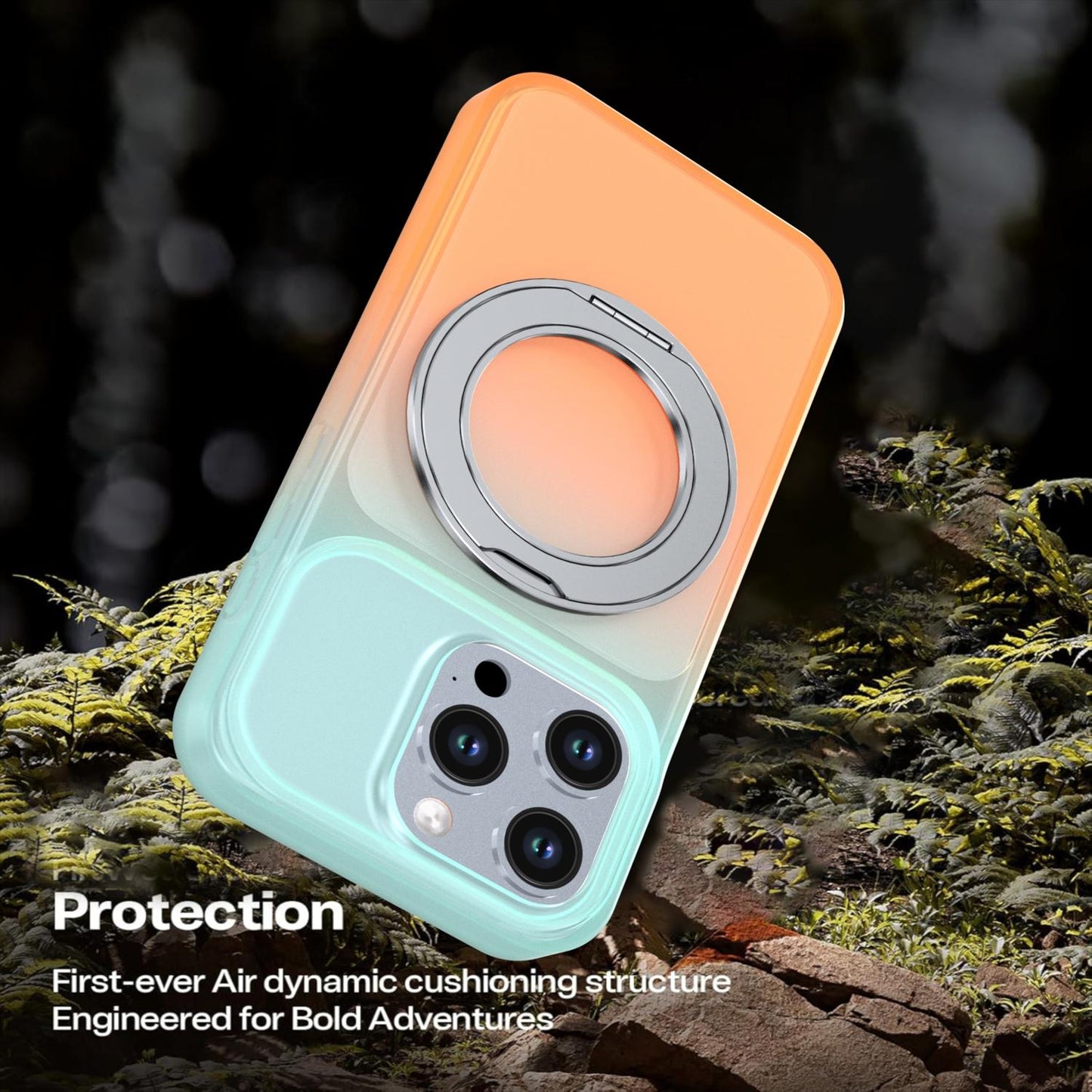 For iPhone 15 Pro Phantom Skin Feel Gradient 360 Degree Rotating Holder Phone Case(Orange)