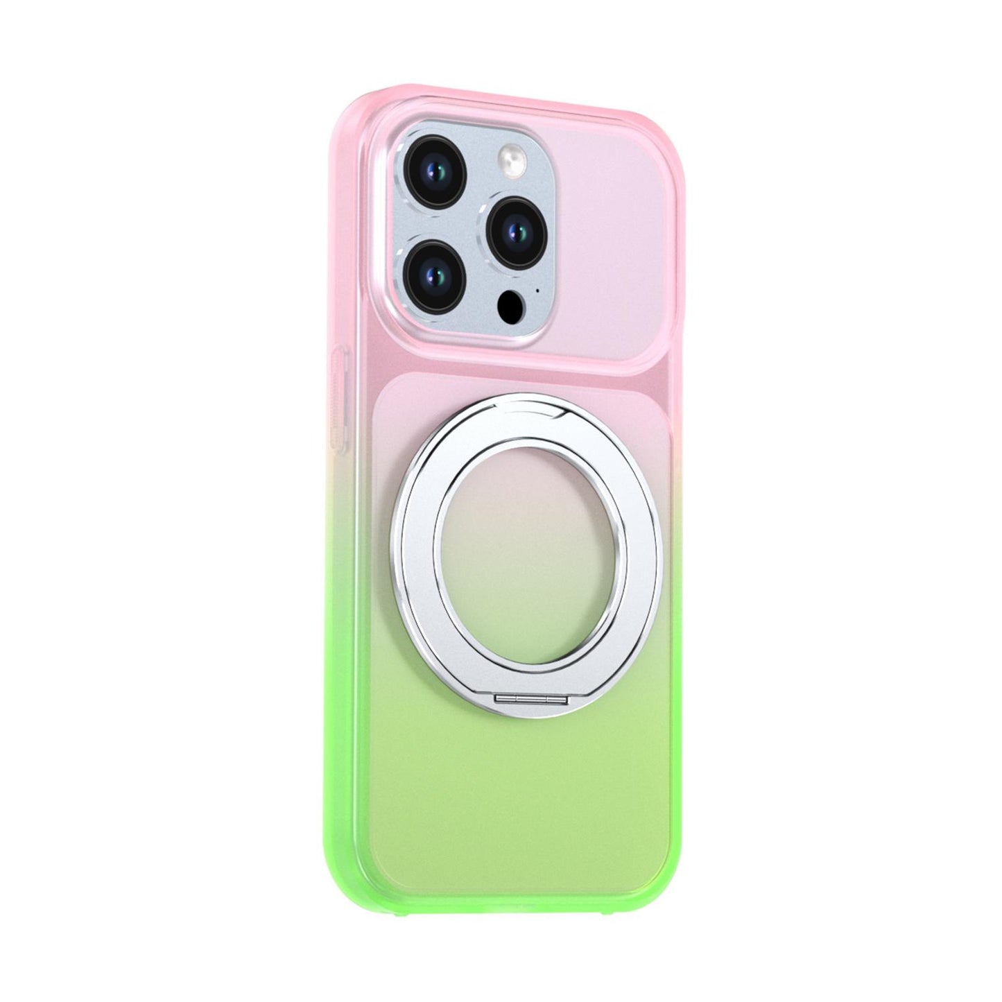 For iPhone 15 Pro Phantom Skin Feel Gradient 360 Degree Rotating Holder Phone Case(Pink)