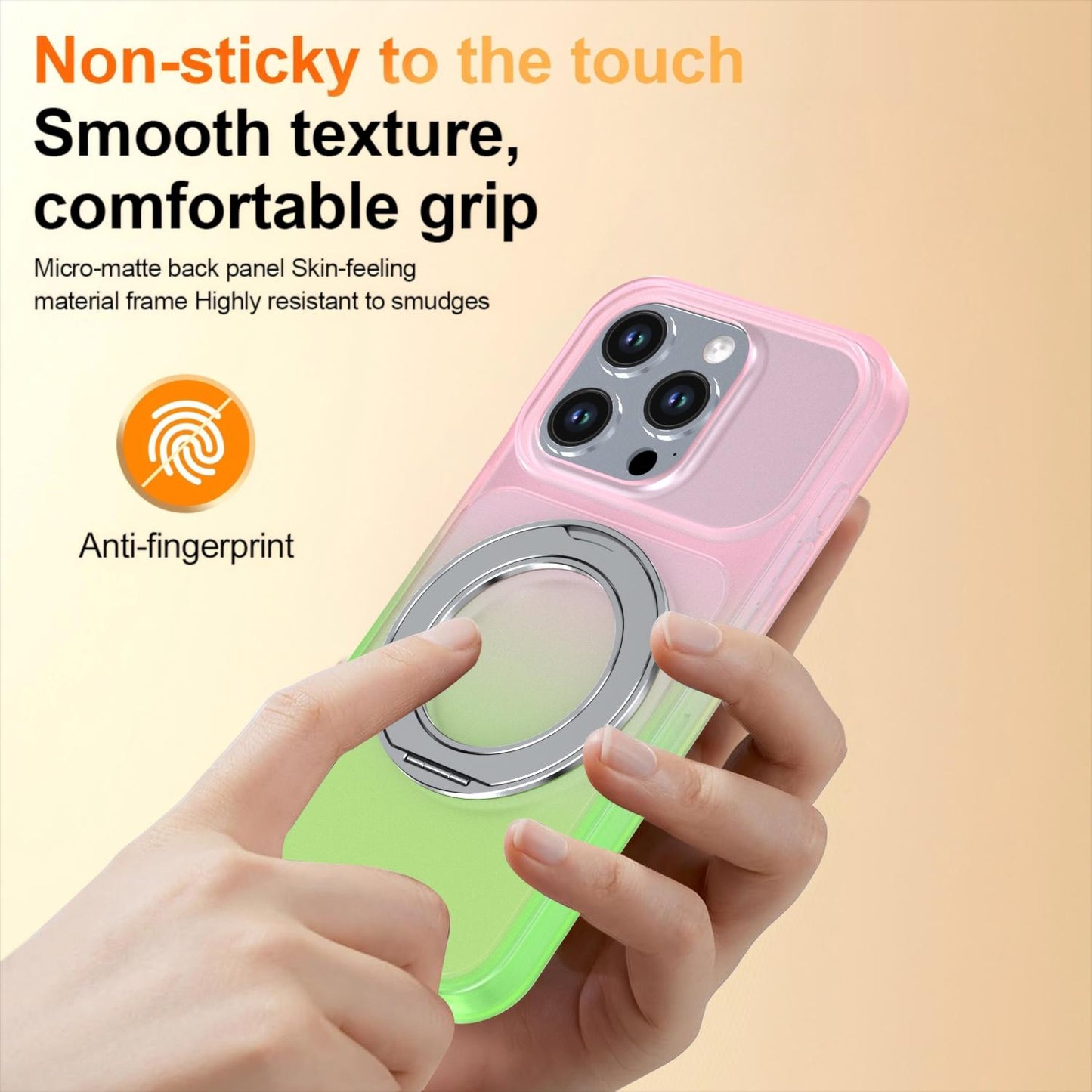 For iPhone 15 Pro Phantom Skin Feel Gradient 360 Degree Rotating Holder Phone Case(Pink)