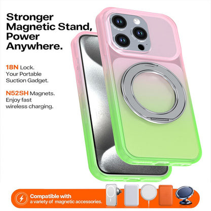 For iPhone 15 Pro Phantom Skin Feel Gradient 360 Degree Rotating Holder Phone Case(Pink)