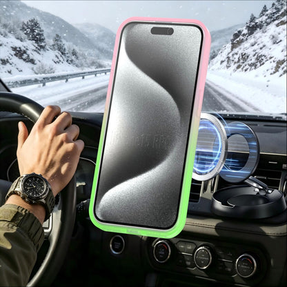 For iPhone 15 Pro Phantom Skin Feel Gradient 360 Degree Rotating Holder Phone Case(Pink)