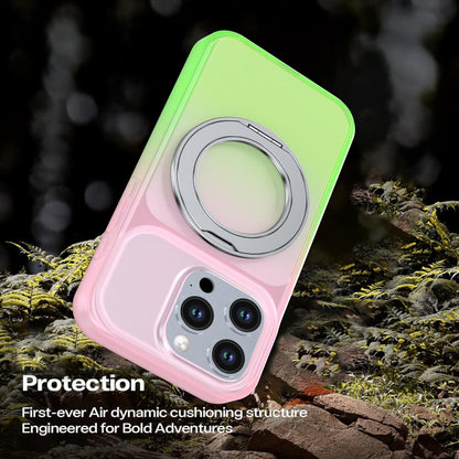 For iPhone 15 Pro Phantom Skin Feel Gradient 360 Degree Rotating Holder Phone Case(Pink)
