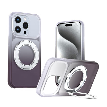 For iPhone 15 Pro Phantom Skin Feel Gradient 360 Degree Rotating Holder Phone Case(Grey)