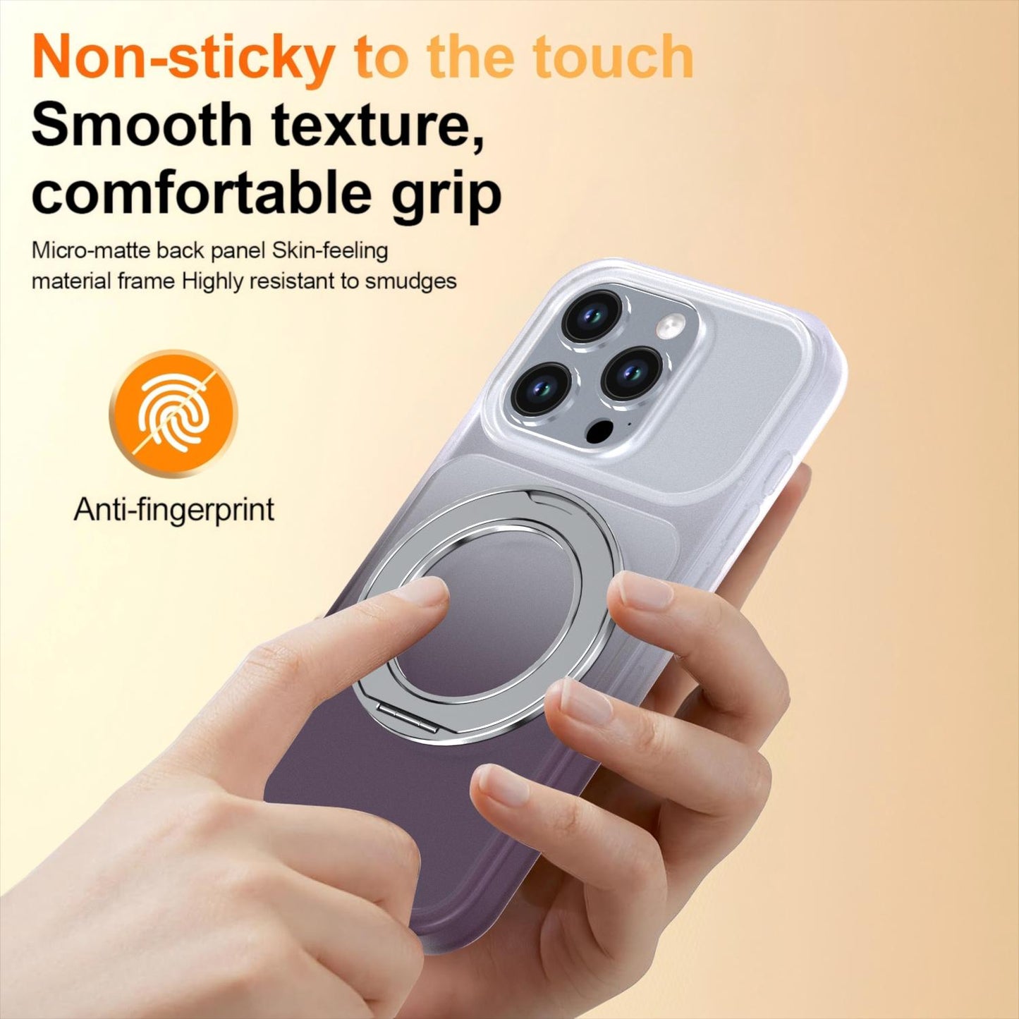 For iPhone 15 Pro Phantom Skin Feel Gradient 360 Degree Rotating Holder Phone Case(Grey)