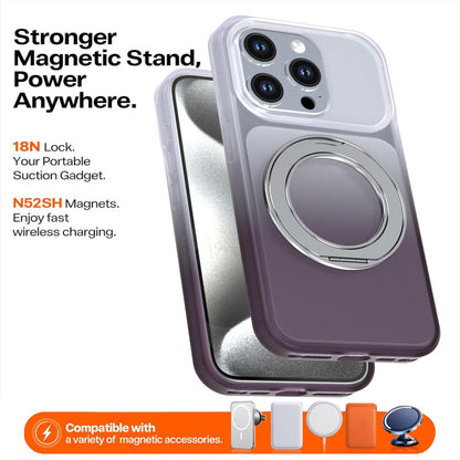 For iPhone 15 Pro Phantom Skin Feel Gradient 360 Degree Rotating Holder Phone Case(Grey)
