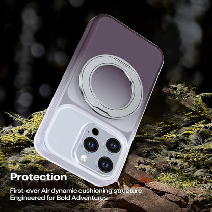 For iPhone 15 Pro Phantom Skin Feel Gradient 360 Degree Rotating Holder Phone Case(Grey)